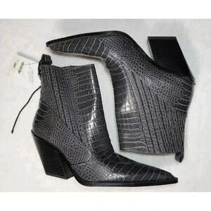 Zara Dark Grey Animal Print Mock Croc Cowboy Ankle Boots UK5 EU38 US7.5